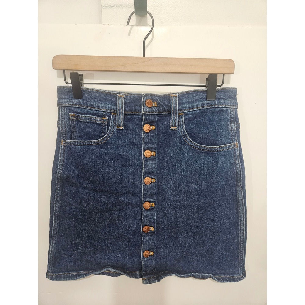 Madewell Button Front Denim Mini Skirt Dark Indigo Wash Size 27 Stretch Cotton